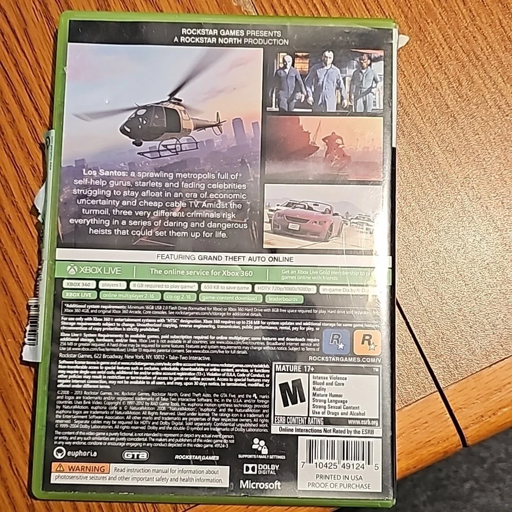 XBOX 360 GRAND THEFT AUTO FIVE -2 DISCS - USED